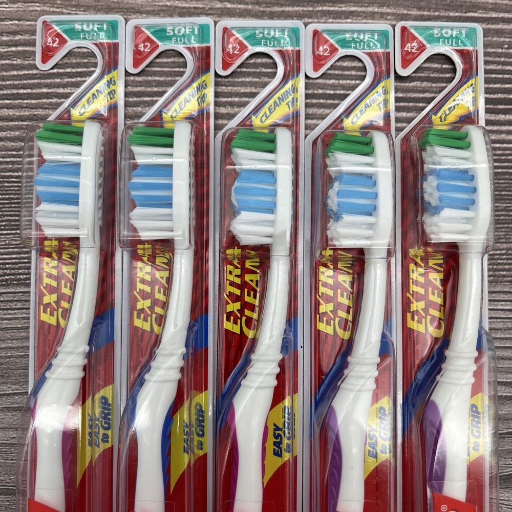 5 Colgate Toothbrush Extra Clean Soft Full Head (42) Cleaning Tip + Easy Grip